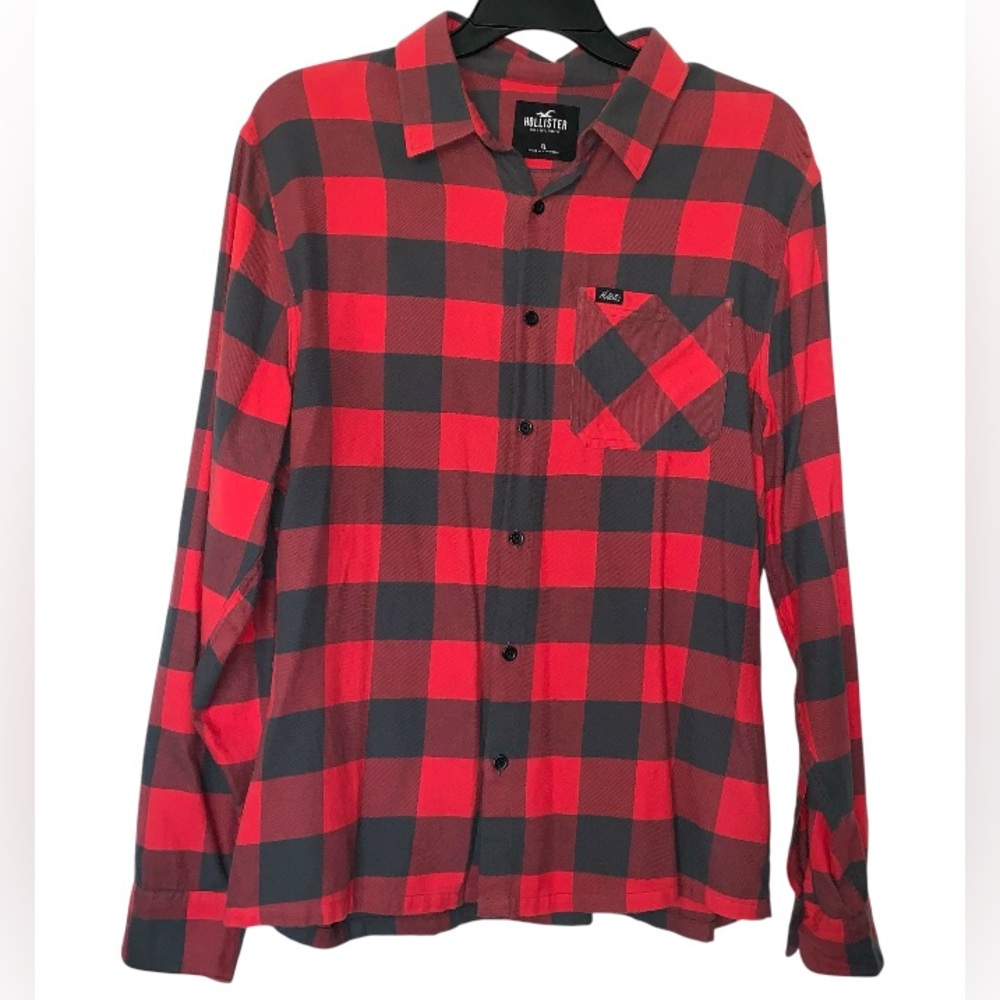 HOLLISTER Red/Gray Buffalo Plaid Flannel Shirt Long Sleeve Button Up Mens XL